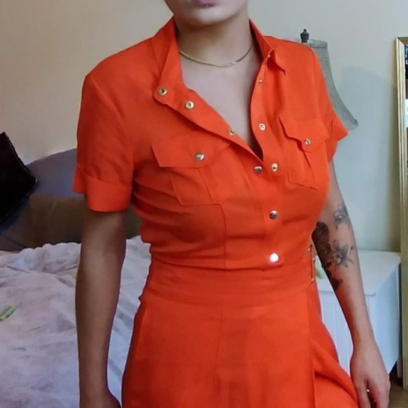 NEW YORK & COMPANY Tangerine Shirtdress XS EUC - Picture 7 of 9
